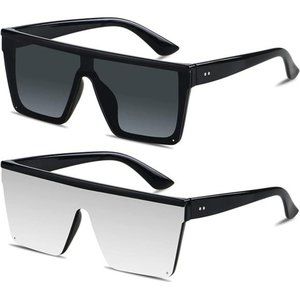 Square Oversized Sunglasses Women Men Big Flat Top Shield Large UV Protection
